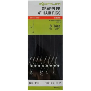 Carlige Legate KORUM Grappler Hair Rigs Barbef, 10cm, Nr.14, 8buc/pac